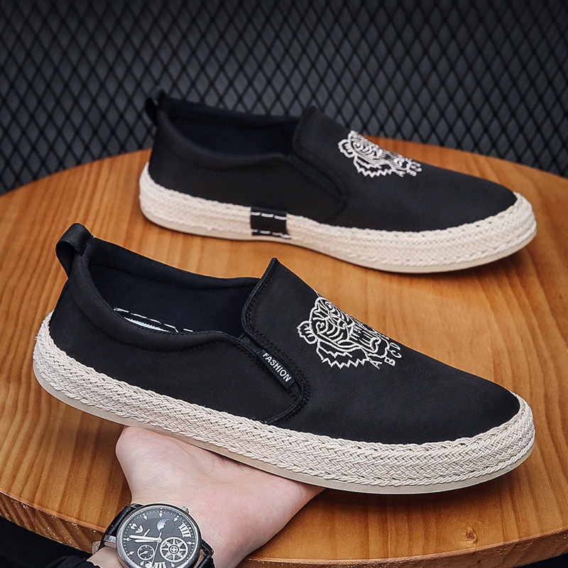 Espadrille Slip On - أحذية سوداء قابلة للتنفس للرجال أحذية