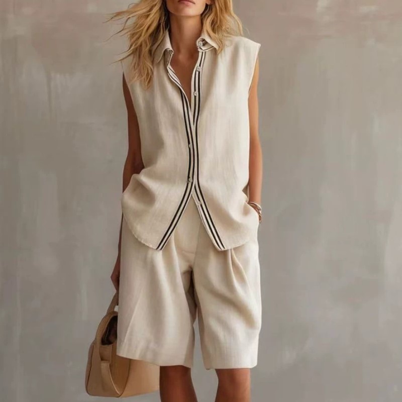 Linen Shirt Breathable - طقم صيفي أنيق من قطعتين من