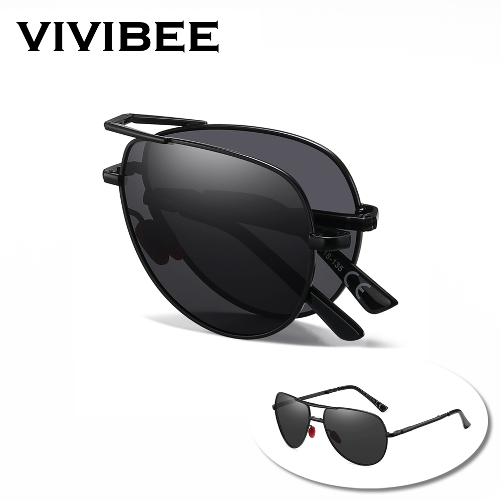 Sunglasses Aviator Polarized - VIVIBEE المعادن الطيار الأسود نظارات شمسية