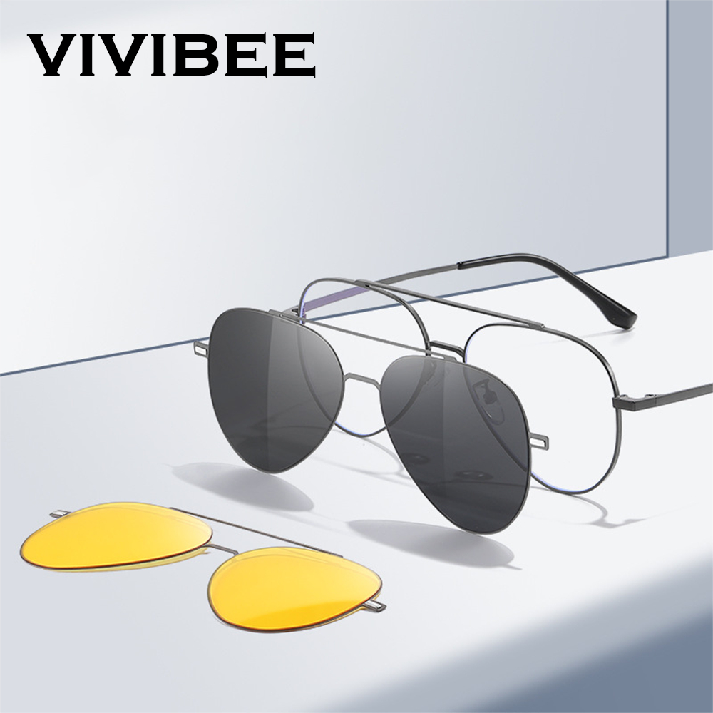 Sunglasses Aviator Polarized - VIVIBEE الطيران المغناطيسي الاستقطاب كليب على