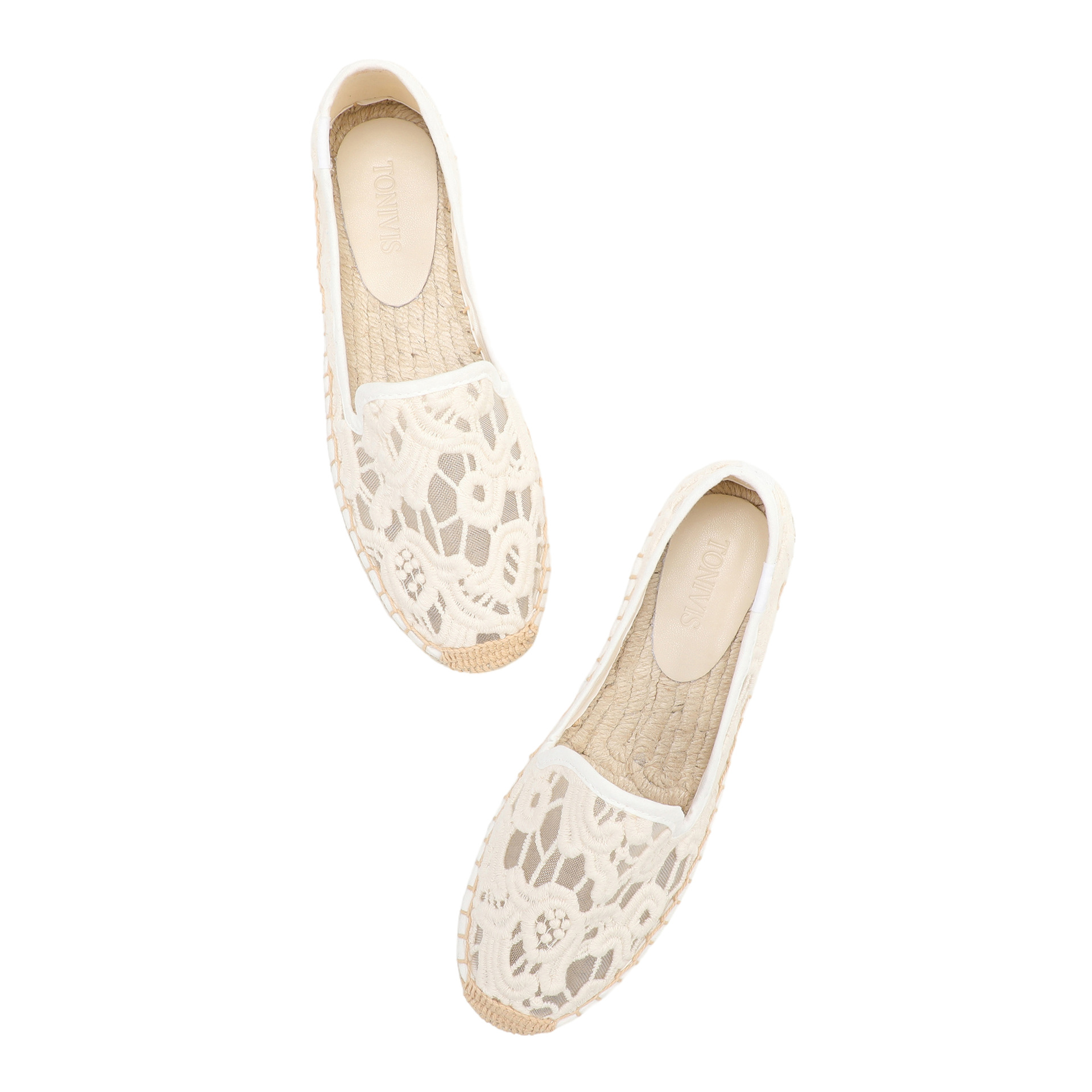 Espadrille Slip On - أحذية نسائية مسطحة من الدانتيل بتصميم