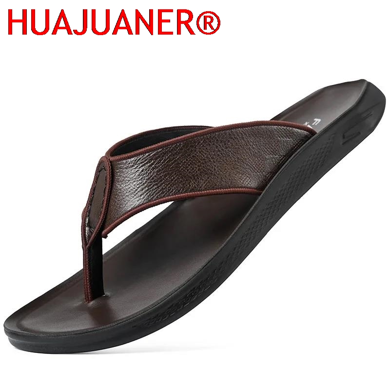 Flip Flop Leather Men - صنادل رجالية كاجوال للخارج، نعال جلدية
