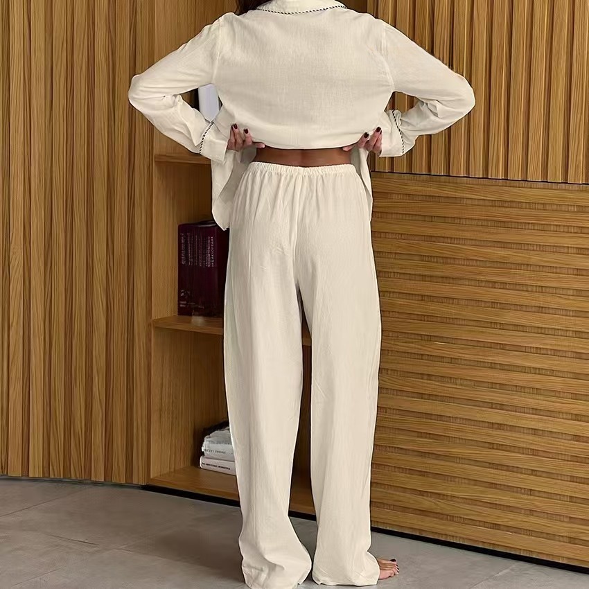 طقم بيجامة نسائي قطني بخياطة م - مراجعة Linen Shirt Breathable وسعره