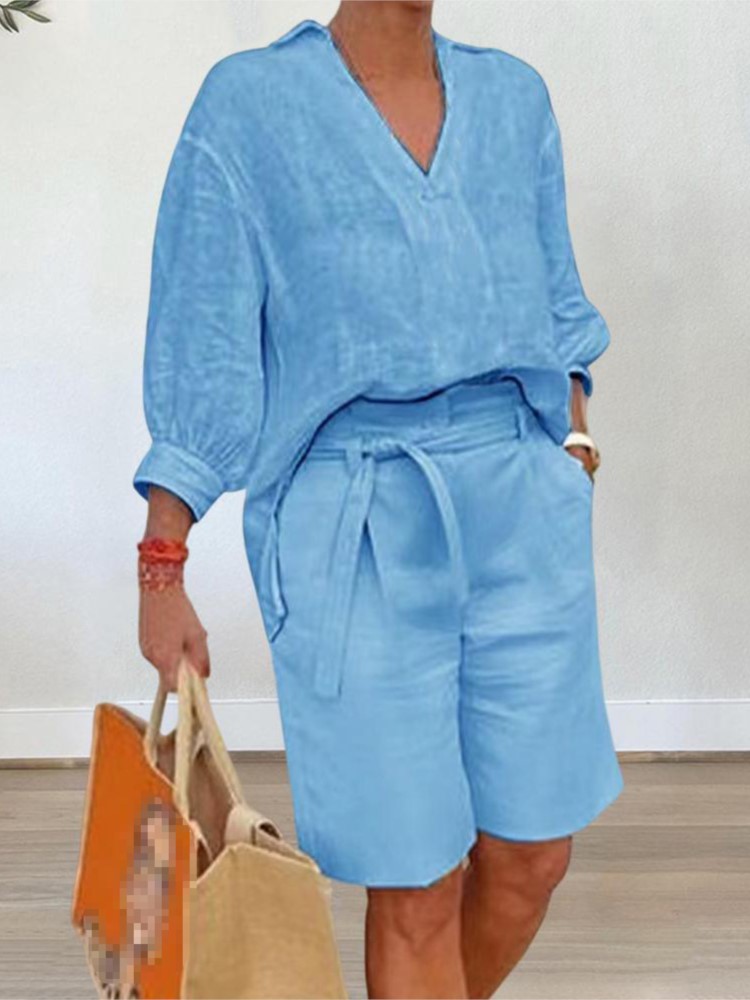 بدلات نسائية طقم مكون من قطعتي - مراجعة Linen Shirt Breathable وسعره